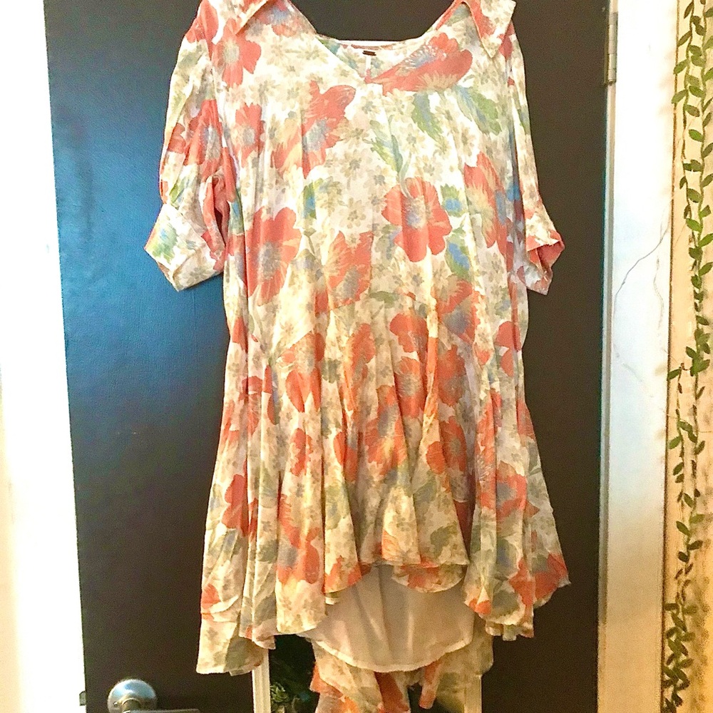 Free People Asymmetrical Flutter Sleeve Mini Dress